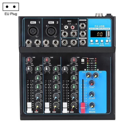 F4 Home 4-channel Bluetooth USB Reverb Mixer, EU Plug, F4 EU Plug
