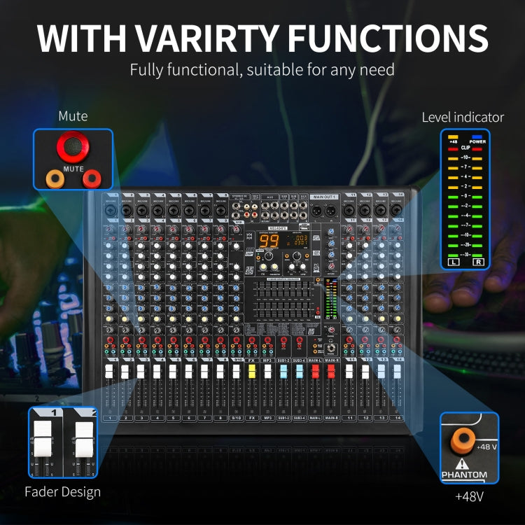 XTUGA B1404FX 14 Channels Bluetooth Audio Mixer Digital DJ Controller Sound Mixing Console, B1404FX