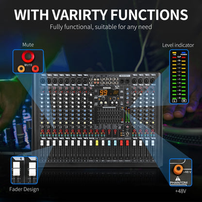 XTUGA B1404FX 14 Channels Bluetooth Audio Mixer Digital DJ Controller Sound Mixing Console, B1404FX