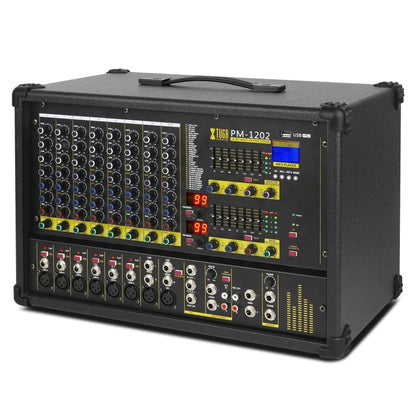 XTUGA PM1202 900W 10 Channel Stage Power Mixer 24Bit Multil-FX Processor Dual 99 DSP Effect DJ Amplifier, PM1202