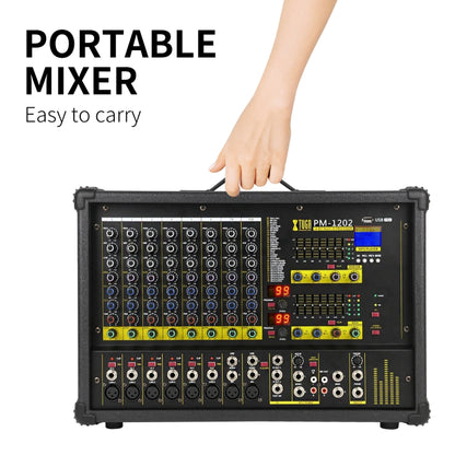 XTUGA PM1202 900W 10 Channel Stage Power Mixer 24Bit Multil-FX Processor Dual 99 DSP Effect DJ Amplifier, PM1202