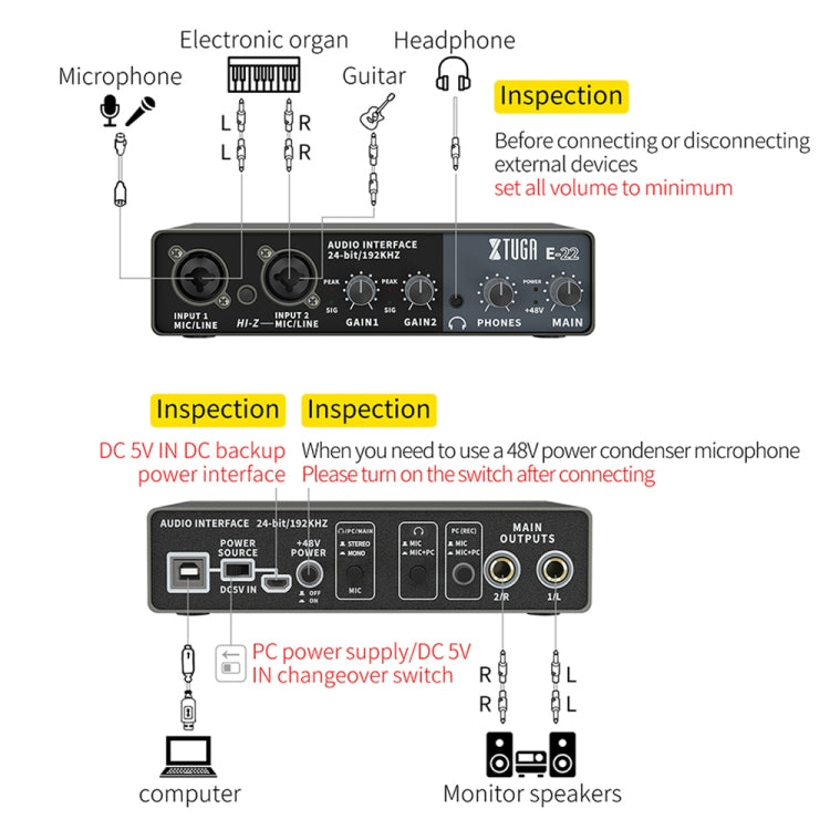 XTUGA E22 Audio Interface Professional Sound Card, E22