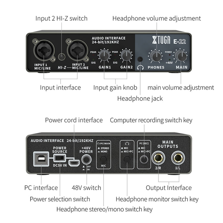 XTUGA E22 Audio Interface Professional Sound Card, E22