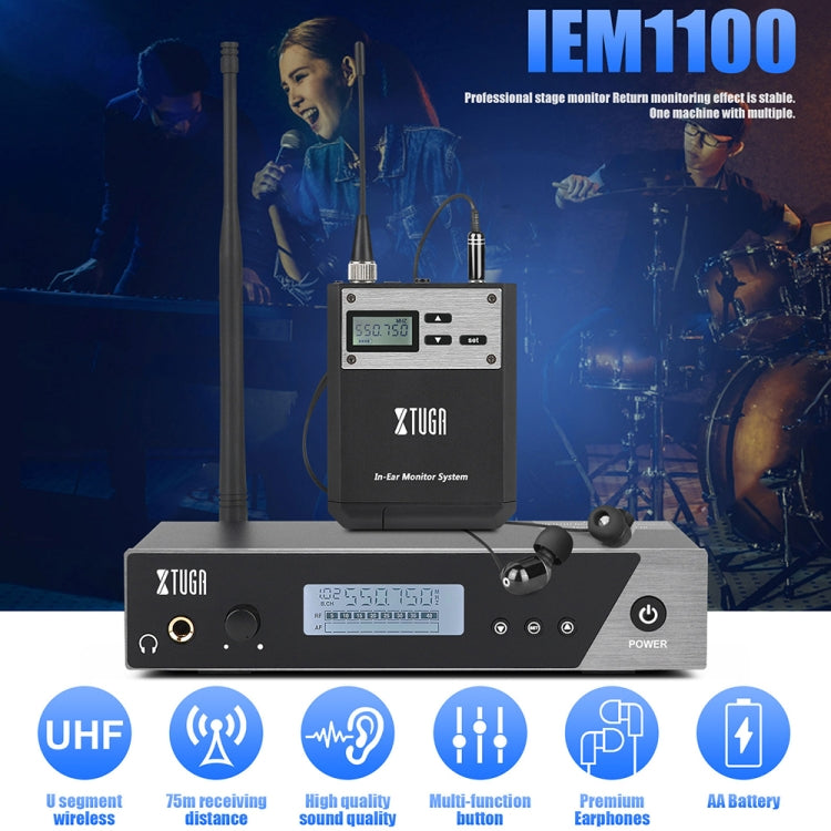 XTUGA IEM1100 UHF Wireless Stage Singer In-Ear Monitor System Single BodyPack Receiver