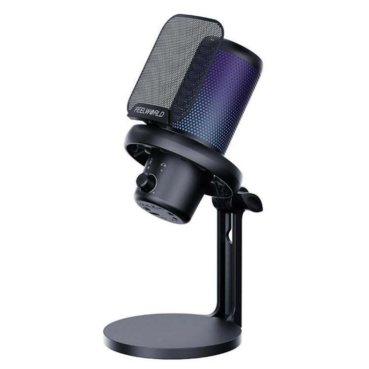 FEELWORLD VM1 USB Condenser Gaming Microphone for Streaming Noise Cancellation Mute RGB Light Desktop Stand, VM1-XS