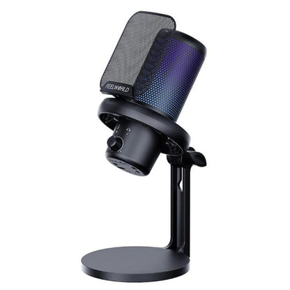 FEELWORLD VM1 USB Condenser Gaming Microphone for Streaming Noise Cancellation Mute RGB Light Desktop Stand, VM1-XS