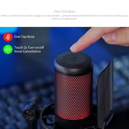 FEELWORLD VM1 USB Condenser Gaming Microphone for Streaming Noise Cancellation Mute RGB Light Desktop Stand, VM1-XS