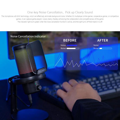 FEELWORLD VM1 USB Condenser Gaming Microphone for Streaming Noise Cancellation Mute RGB Light Desktop Stand, VM1-XS