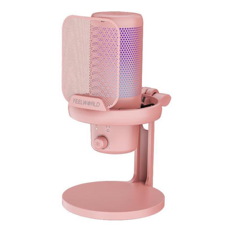 FEELWORLD VM1 USB Condenser Gaming Microphone for Streaming Noise Cancellation Mute RGB Light Desktop Stand, VM1-XS