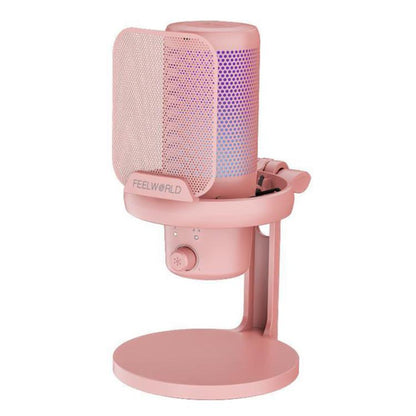 FEELWORLD VM1 USB Condenser Gaming Microphone for Streaming Noise Cancellation Mute RGB Light Desktop Stand, VM1-XS