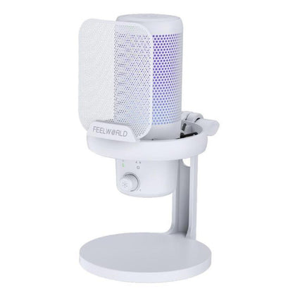 FEELWORLD VM1 USB Condenser Gaming Microphone for Streaming Noise Cancellation Mute RGB Light Desktop Stand, VM1-XS
