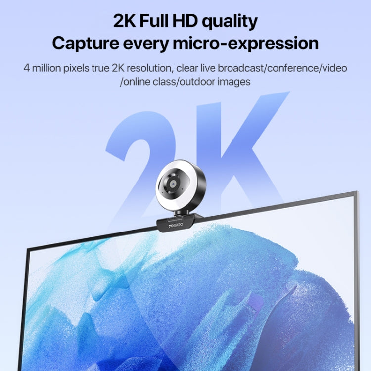 Yesido KM20 2K Zoom 4.0MP HD USB Webcam, Cable Length 1.5m with Fill Light, KM20