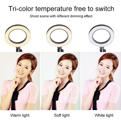 Live Broadcast Self-timer Dimming Ring LED Beauty Selfie Light with Small Table Tripod, Selfie Light Diameter: 16cm, Selfie Light Diameter: 16cm
