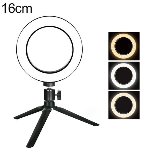 Live Broadcast Self-timer Dimming Ring LED Beauty Selfie Light with Small Table Tripod, Selfie Light Diameter: 16cm, Selfie Light Diameter: 16cm