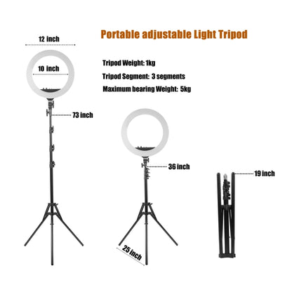 MANTOO RL-12 II 100-240V 28W 12 inch Two-color Dimmable Ring Fill Light with Tripod, 12 inch