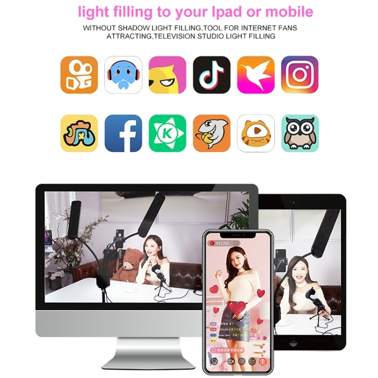 RK39 Portable Tri-color Adjustable Brightness Double Arms Fill Light with Phone Clip