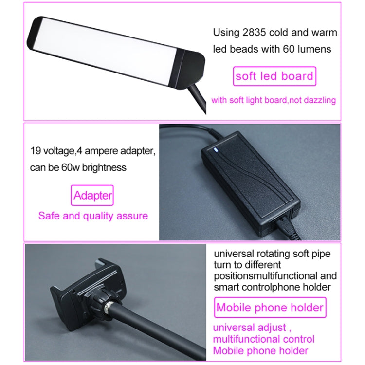 RK39 Portable Tri-color Adjustable Brightness Double Arms Fill Light with Phone Clip
