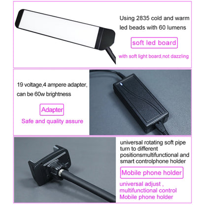 RK39 Portable Tri-color Adjustable Brightness Double Arms Fill Light with Phone Clip