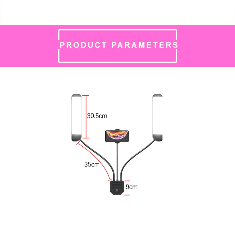 RK39 Portable Tri-color Adjustable Brightness Double Arms Fill Light with Phone Clip