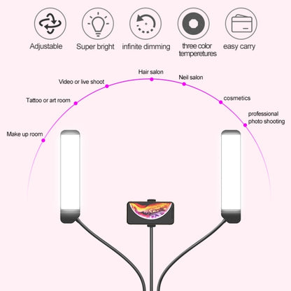 RK39 Portable Tri-color Adjustable Brightness Double Arms Fill Light with Phone Clip