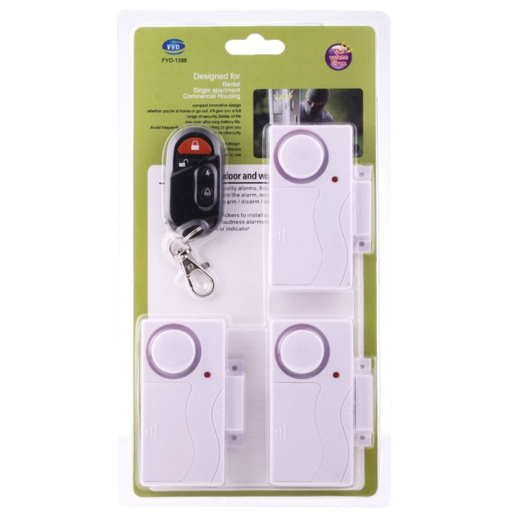 Home Security Wireless Remote Control Door Window Siren Magnetic Sensor Alarm Warning, 1 Remote Controller + 3 Magnetic Sensors, FYD-1388