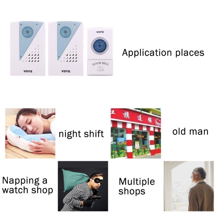 VOYE V001A2 Wireless Smart Music LED Home Doorbell with Dual Receiver, Remote Control Distance: 120m (Open Air), V001A2