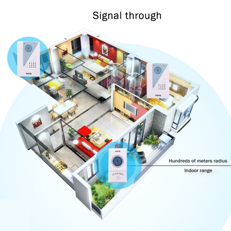 VOYE V001A2 Wireless Smart Music LED Home Doorbell with Dual Receiver, Remote Control Distance: 120m (Open Air), V001A2
