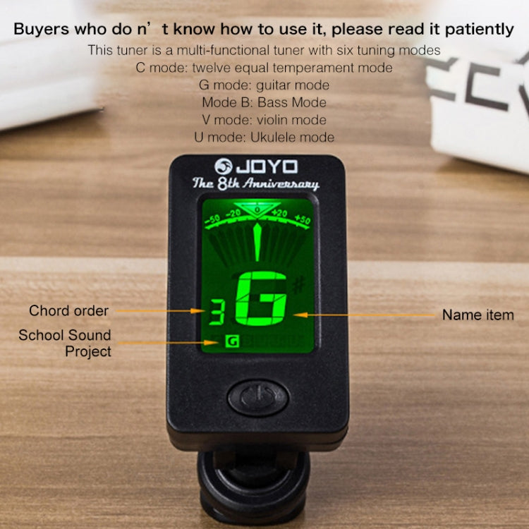 JOYO JT-01 Clip Type Universal String Instrument Tuner Multi-Function Guitar Electronic Tuner with Digital Display, Size: 4.5 x 4 x 2.4cm, JT-01