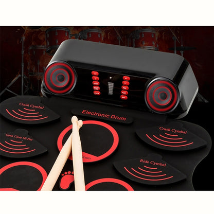 Portable Adult Beginner Children Hand Roll Electronic Drum, Electronic Drum(Black)