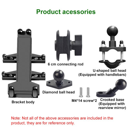 M10 Bolt Ball-Head Motorcycle Multi-function Eight-jaw Aluminum Phone Navigation Holder Bracket with Anti-theft Knobs, M10 Bolt+Anti-theft Knobs