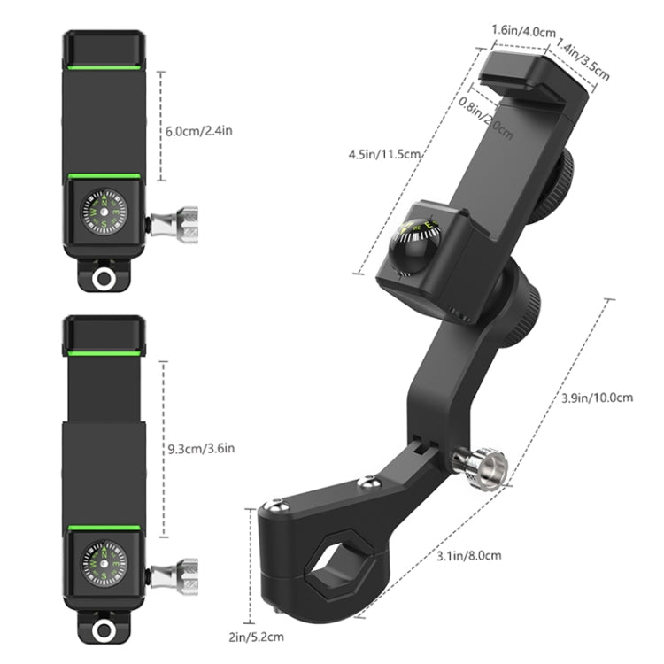 Motorcycle Spherical Compass Phone Holder, Rearview Mirror without Light, Rearview Mirror without Light (Black), Rearview Mirror without Light (Green)