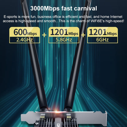COMFAST CF-AX181 PRO 3000Mbps Tri-band + Bluetooth 5.2 Wireless WiFi6E PCI-E Network Card with Heat Sink, CF-AX181 PRO