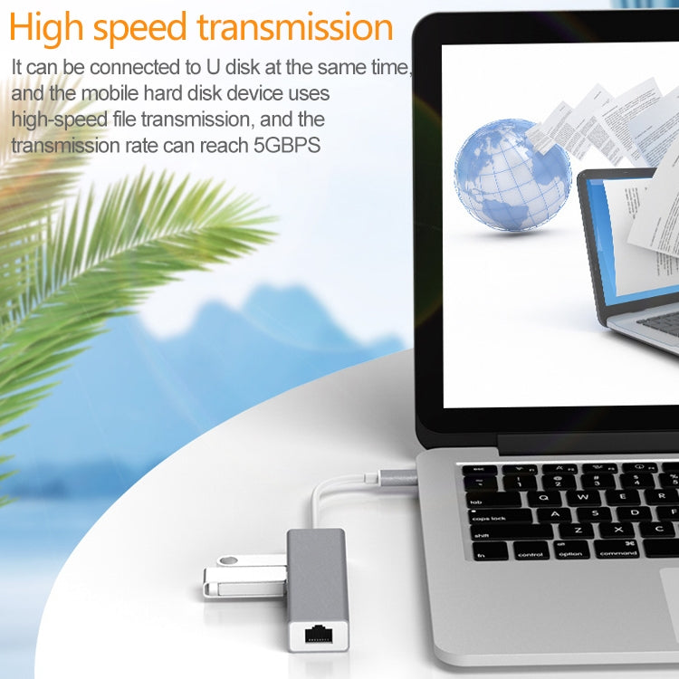 USB-C / Type-C to Fast Ethernet RJ45 & 3 x USB 3.0 Adapter Converter HUB, Fast Ethernet
