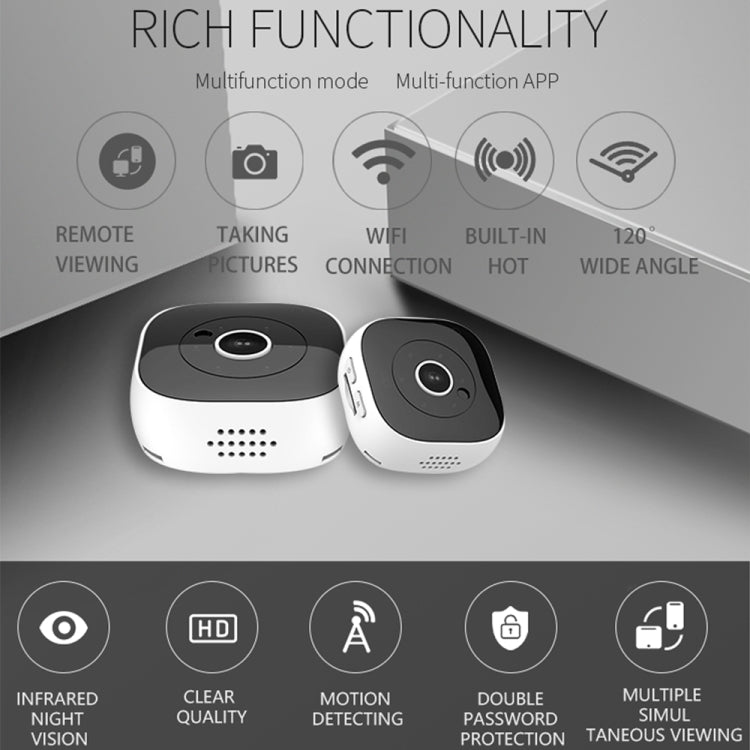 H9 Mini HD 1280 x 720P 120 Degree Wide Angle Wearable Smart Wireless WiFi Surveillance Camera, H9 Black