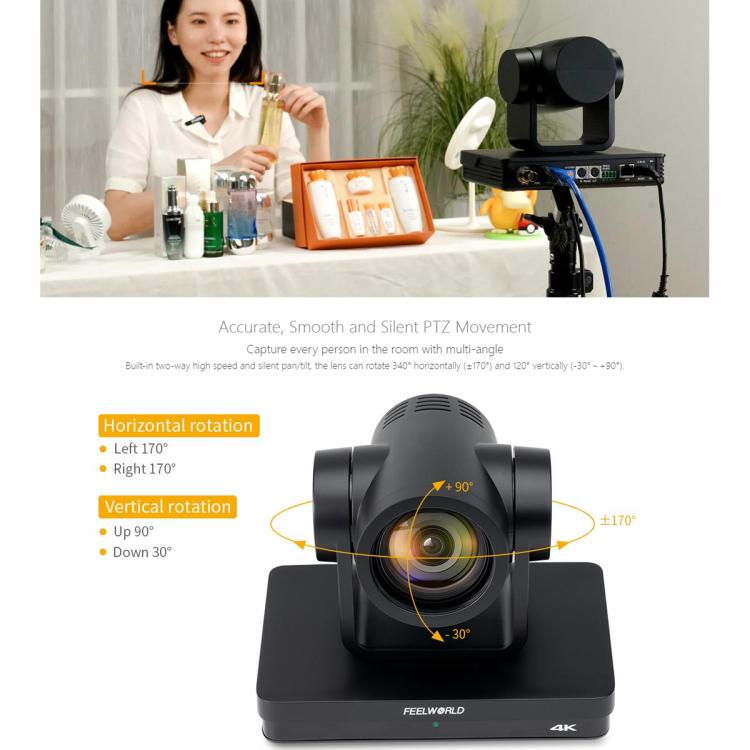 FEELWORLD UHD4K12X 4K PTZ Camera 12X Optical Zoom, Auto Focus SDI HDMI USB IP Remote Control, UHD4K12X
