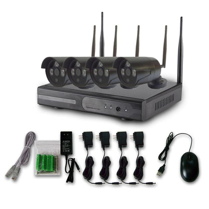4CH HD 720P 1.0 Mega Pixel 2.4GHz WiFi IP Bullet Camera + NVR Kit, 4CH HD