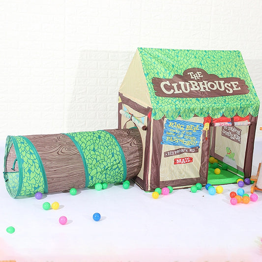 Household Children Printing Play Tent Small Game House with Passageway, with Passageway (Green)