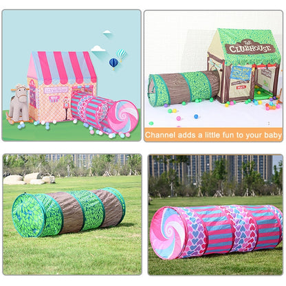 Household Children Printing Play Tent Small Game House with Passageway, with Passageway (Green)