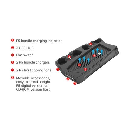 KJH P5-010 Vertical Charging Stand With Cooling Fan For PS5 De / UHD, KJH P5-010