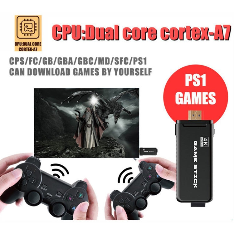 PS3000 64GB 4K Retro Game Stick with 2 Wireless Gamepads 10000+ Games Pre-installed, 64GB