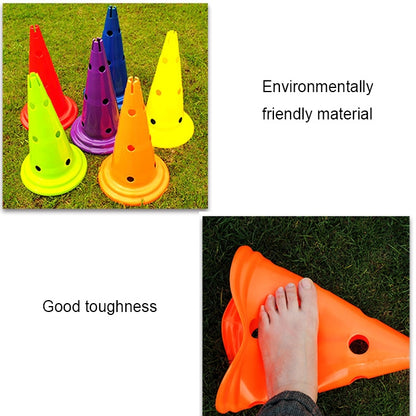 Multi-function Training Perforated Roadblock Round Bottom Sign Barrel, 50 x 30cm Yellow, 50 x 30cm Orange, 50 x 30cm Green, 50 x 30cm Blue, 50 x 30cm Red