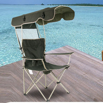 Outdoor Sun Protection Folding Chair Multifunctional Portable Fishing Beach Lounge Chair  With Sunshade Aluminum Folding Chair, Folding Chair(Dark Green)