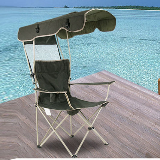 Outdoor Sun Protection Folding Chair Multifunctional Portable Fishing Beach Lounge Chair  With Sunshade Aluminum Folding Chair, Folding Chair(Dark Green)