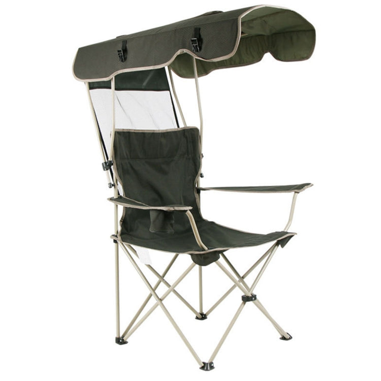 Outdoor Sun Protection Folding Chair Multifunctional Portable Fishing Beach Lounge Chair  With Sunshade Aluminum Folding Chair, Folding Chair(Dark Green)