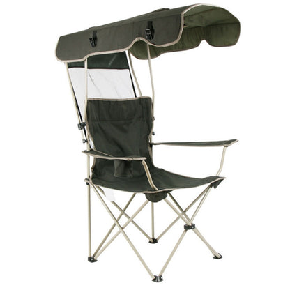 Outdoor Sun Protection Folding Chair Multifunctional Portable Fishing Beach Lounge Chair  With Sunshade Aluminum Folding Chair, Folding Chair(Dark Green)