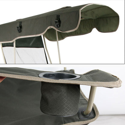 Outdoor Sun Protection Folding Chair Multifunctional Portable Fishing Beach Lounge Chair  With Sunshade Aluminum Folding Chair, Folding Chair(Dark Green)