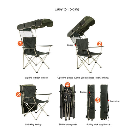 Outdoor Sun Protection Folding Chair Multifunctional Portable Fishing Beach Lounge Chair  With Sunshade Aluminum Folding Chair, Folding Chair(Dark Green)
