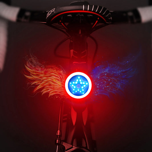 USB Charging Red Blue Color Riding Light Rear Lamp Safety Warning Light (Pentagram Style), Pentagram Style