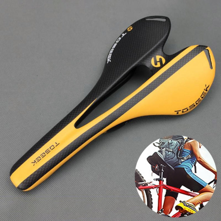 TOSEEK Road Bike Carbon Fiber Seat Bicycle Hollow Seat Saddle, 3K Texture + Extinction, Extinction(Red), Extinction(Yellow), Extinction(Orange)