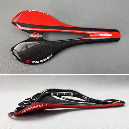 TOSEEK Road Bike Carbon Fiber Seat Bicycle Hollow Seat Saddle, 3K Texture + Extinction, Extinction(Red), Extinction(Yellow), Extinction(Orange)